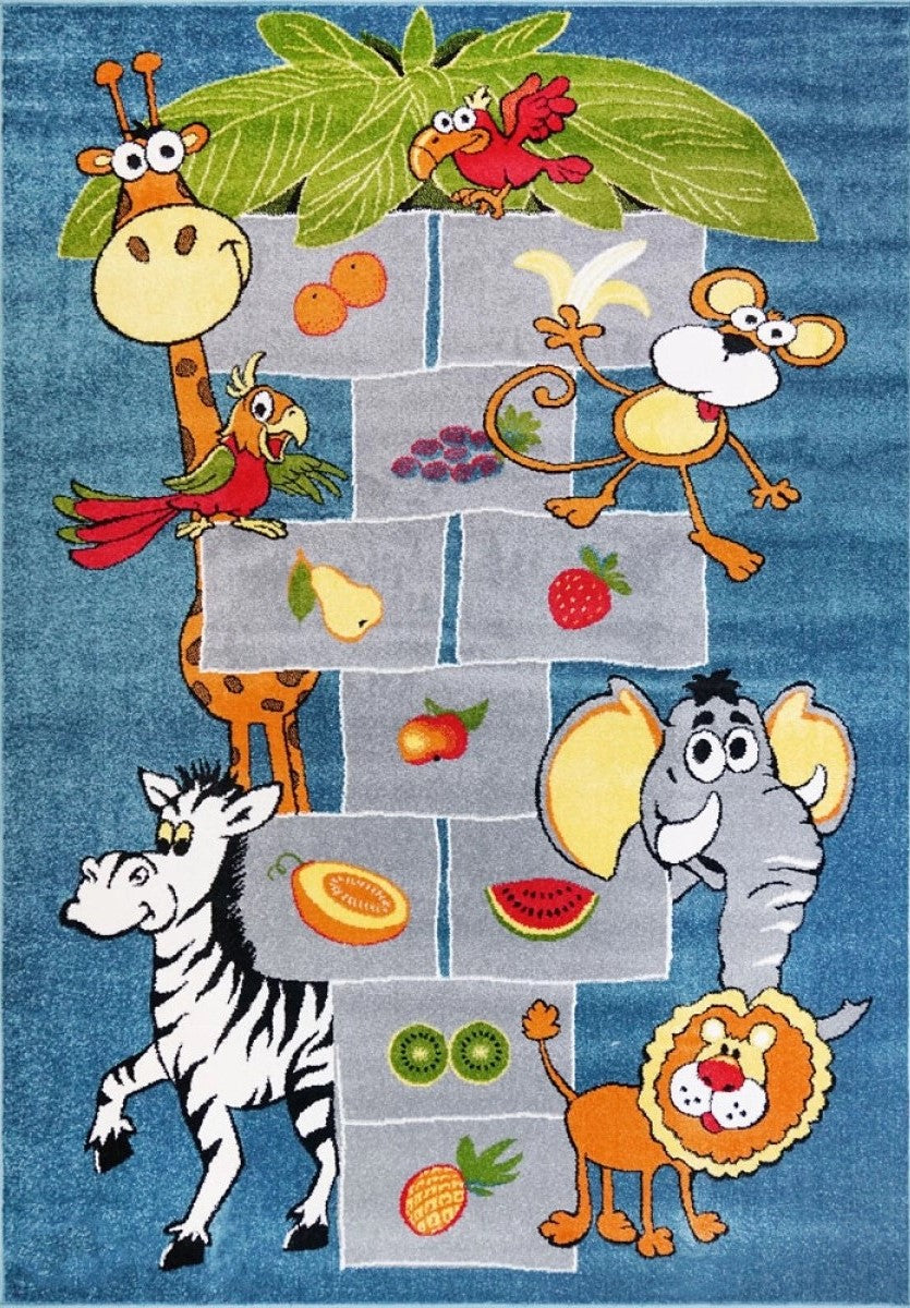 Covor copii cu animale safari si elemente educative, covor camera copii colorat si atractiv pentru joaca zilnica
