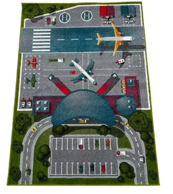 Covor pentru copii cu avioane, drumuri și aeroport, perfect pentru spațiu de joacă