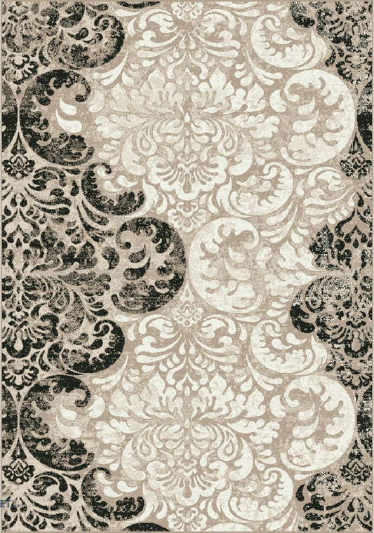 Covor crem bej maro model floral clasic elegant pentru living si dormitor
