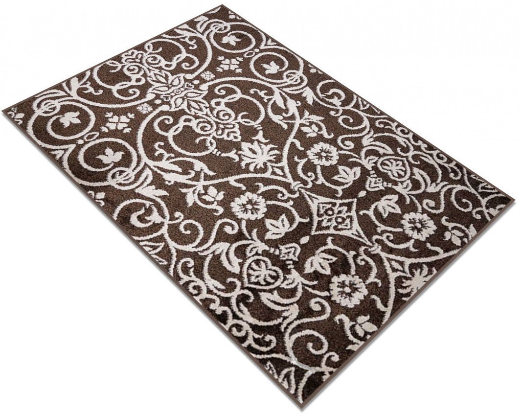 Covor crem maro ornamental modern pentru amenajare living elegant