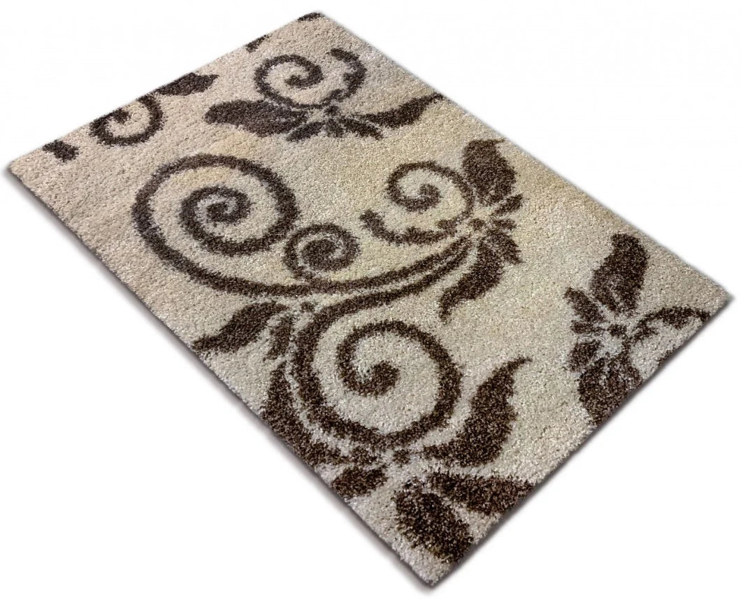 covor crem maro pufos model floral elegant covor decorativ pentru living si dormitor