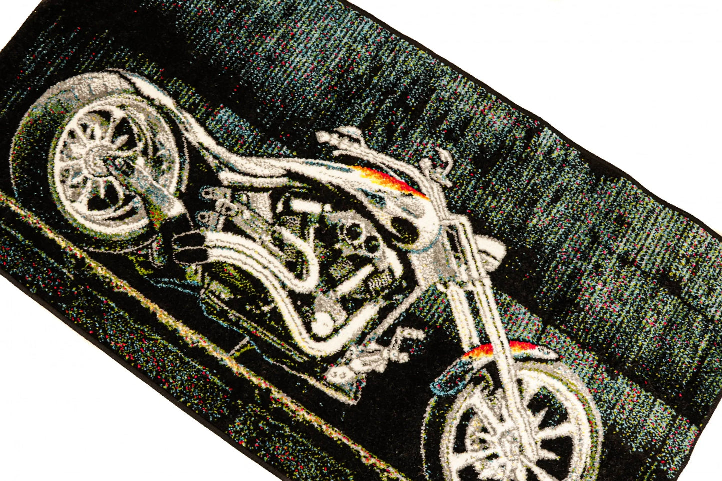 covor decorativ cu motocicleta pentru living modern ideal pentru pasionatii de moto si design urban