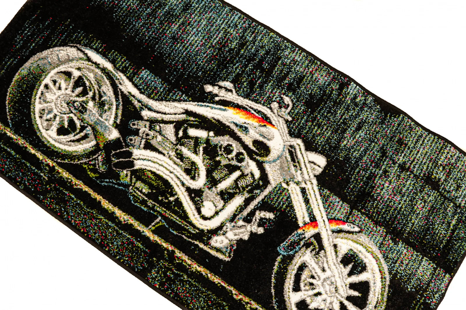 covor decorativ cu motocicleta pentru living modern ideal pentru pasionatii de moto si design urban