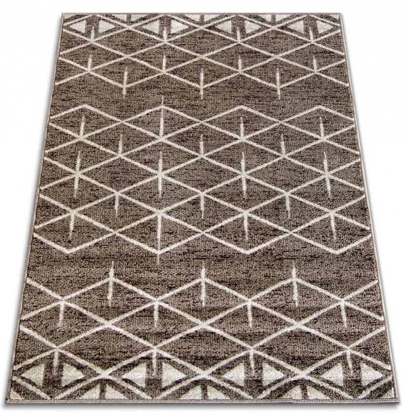 Covor geometric bej maro pentru living cu aspect contemporan