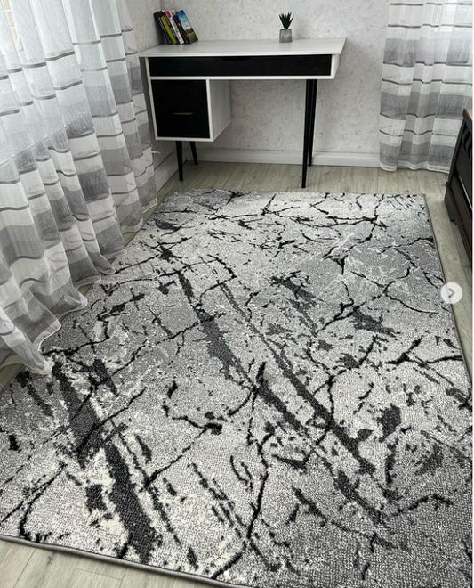 Covor gri pentru living design contemporan cu model abstract elegant