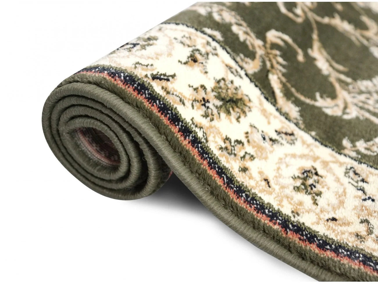 Covor hol verde stil oriental lung cu decor floral clasic