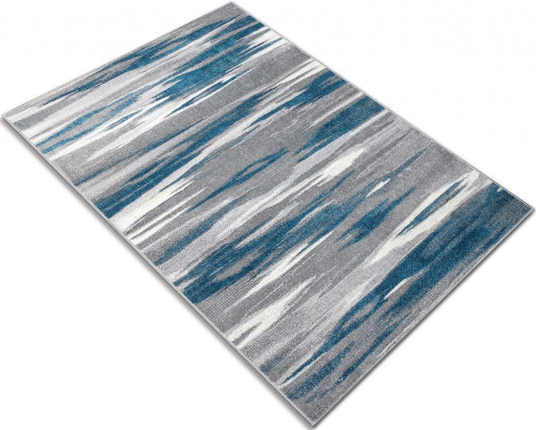 Covor living abstract modern gri albastru, potrivit pentru decoruri elegante si minimaliste