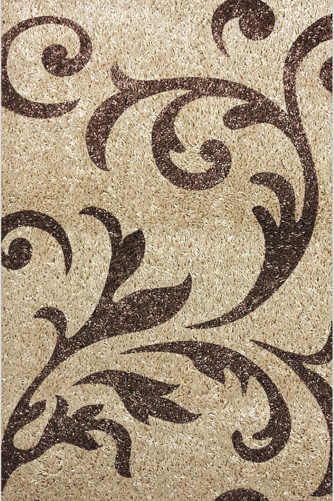 Covor living bej cu model floral maro, covor modern decorativ pentru living sau dormitor