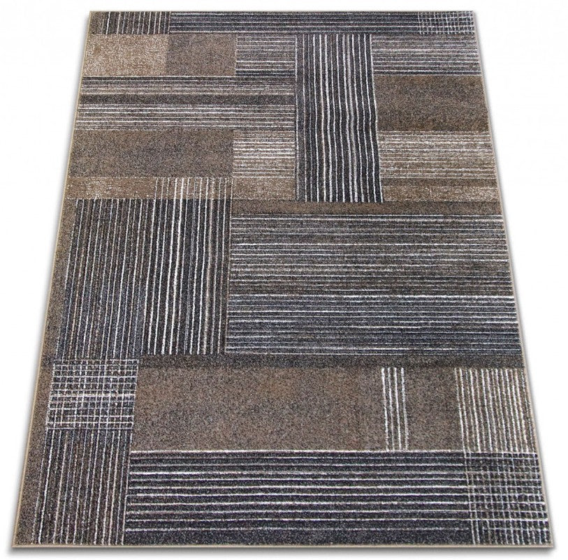 Covor living bej gri cu design modern si model geometric pentru interior elegant