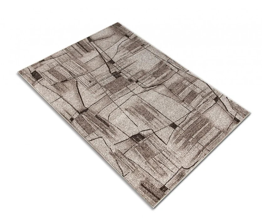 Covor living bej maro cu design modern si textura confortabila pentru utilizare zilnica