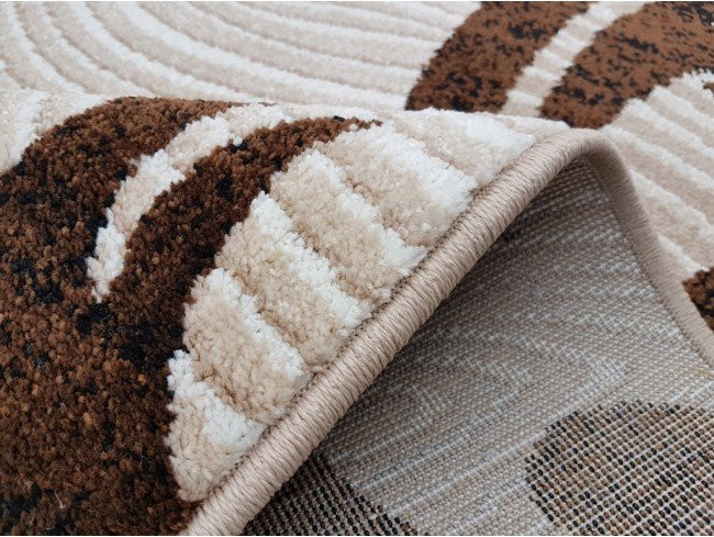 Covor pentru living crem maro cu fir mediu si design modern abstract