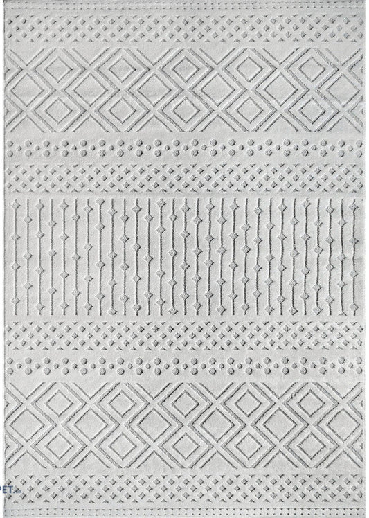 Covor living modern alb cu model geometric
