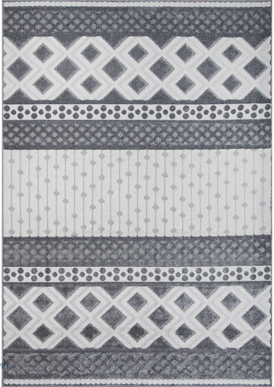 Covor living modern gri alb cu model geometric