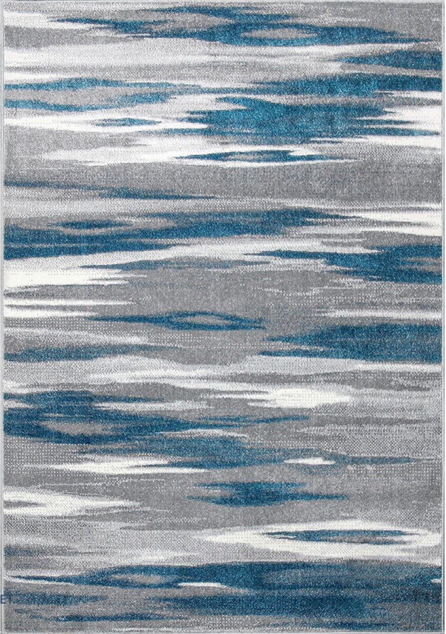 Covor living modern gri albastru cu design abstract, ideal pentru amenajari elegante si contemporane