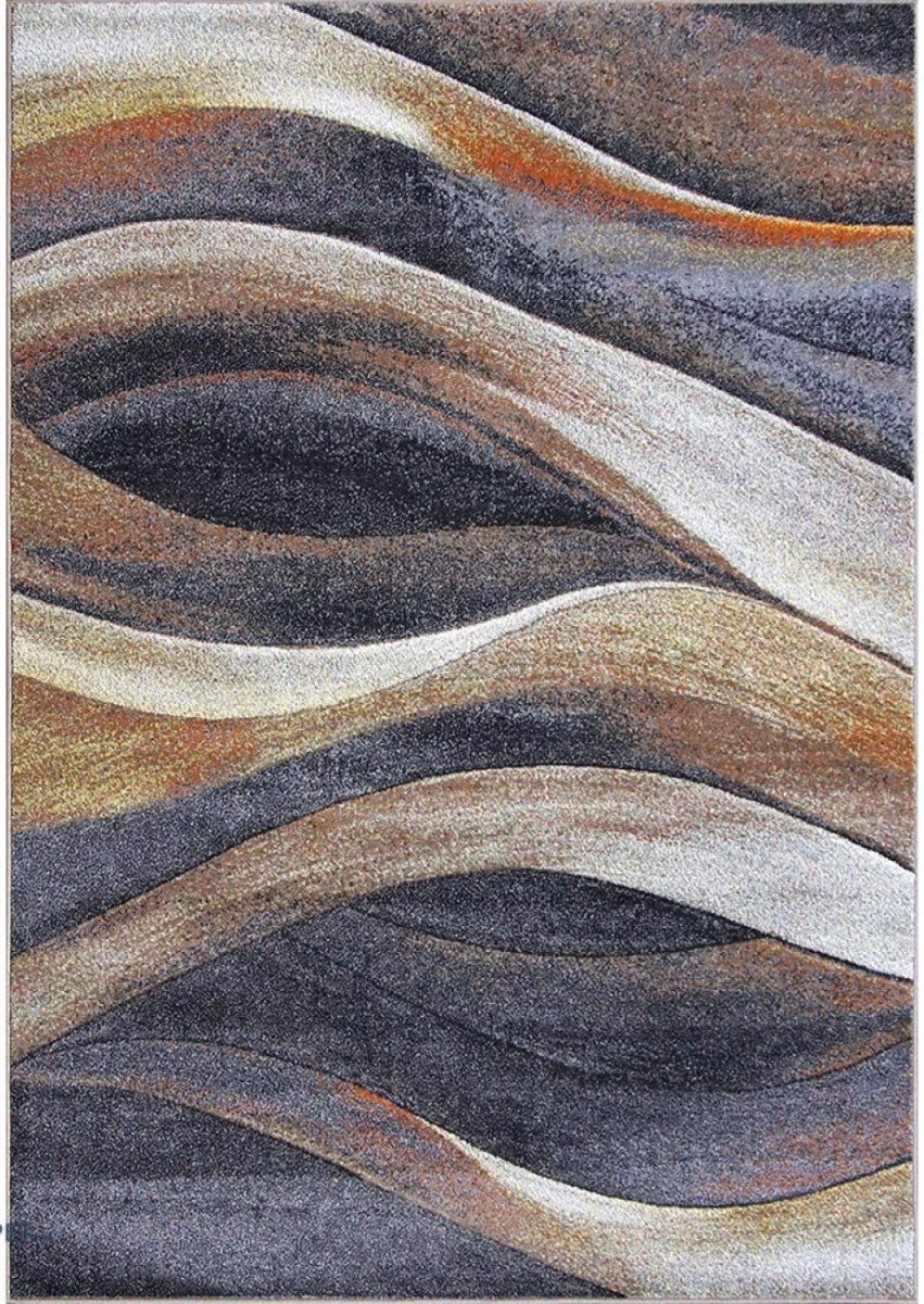 Covor living modern gri cu model valuri colorate, ideal pentru amenajari elegante si contemporane