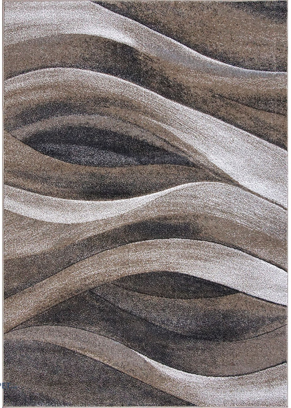 Covor living modern maro cu model valuri abstracte, ideal pentru amenajari elegante si contemporane