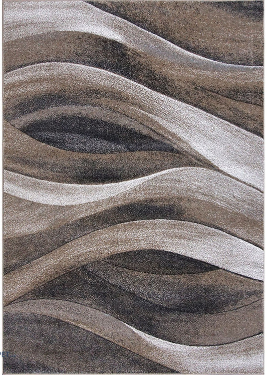 Covor living modern maro cu model valuri abstracte, ideal pentru amenajari elegante si contemporane