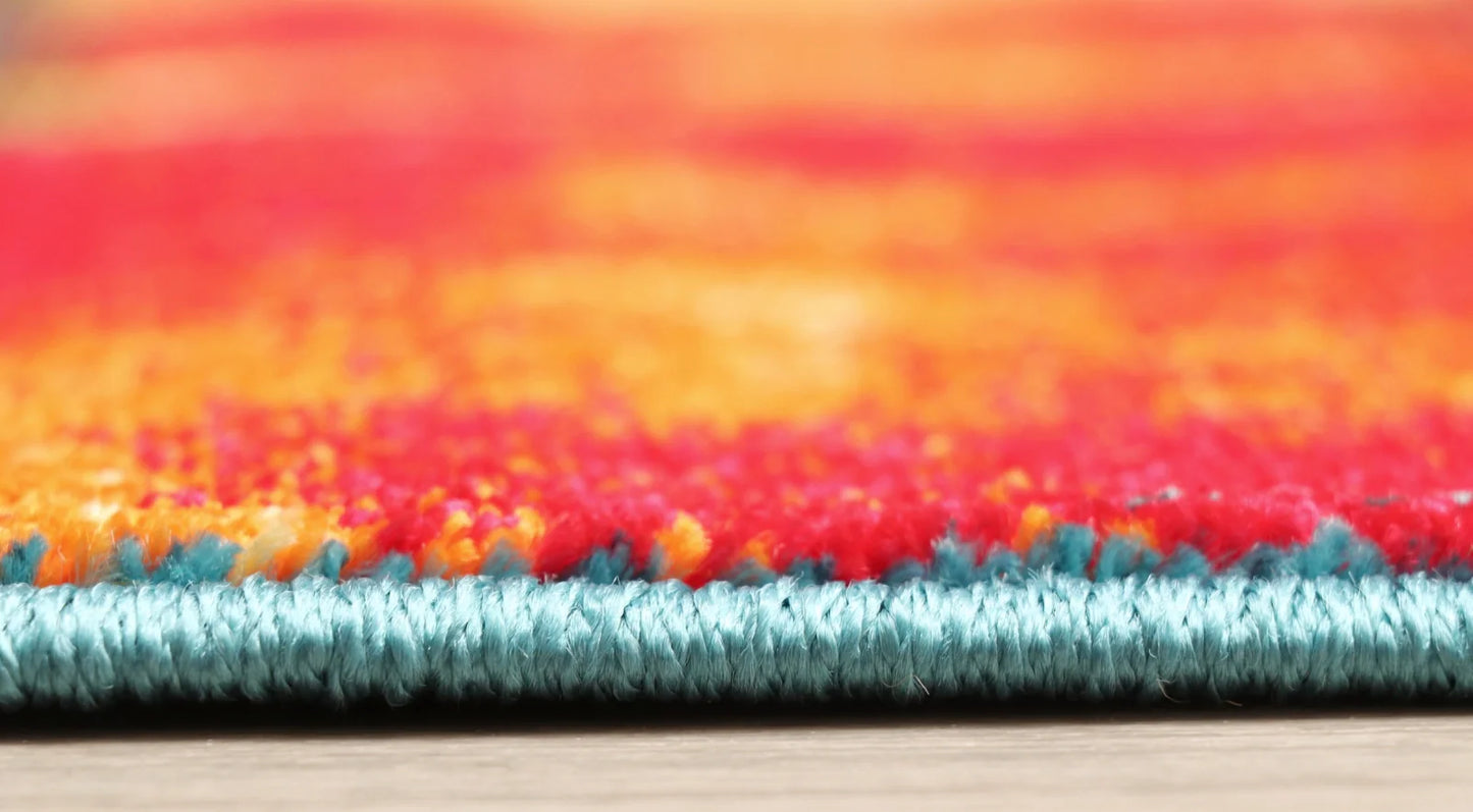 Detaliu covor living multicolor cu textura premium si finisaj de calitate