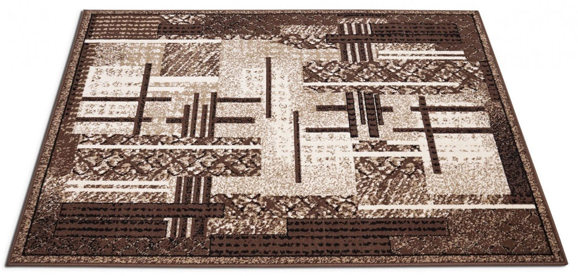 covor maro bej modern cu design geometric
