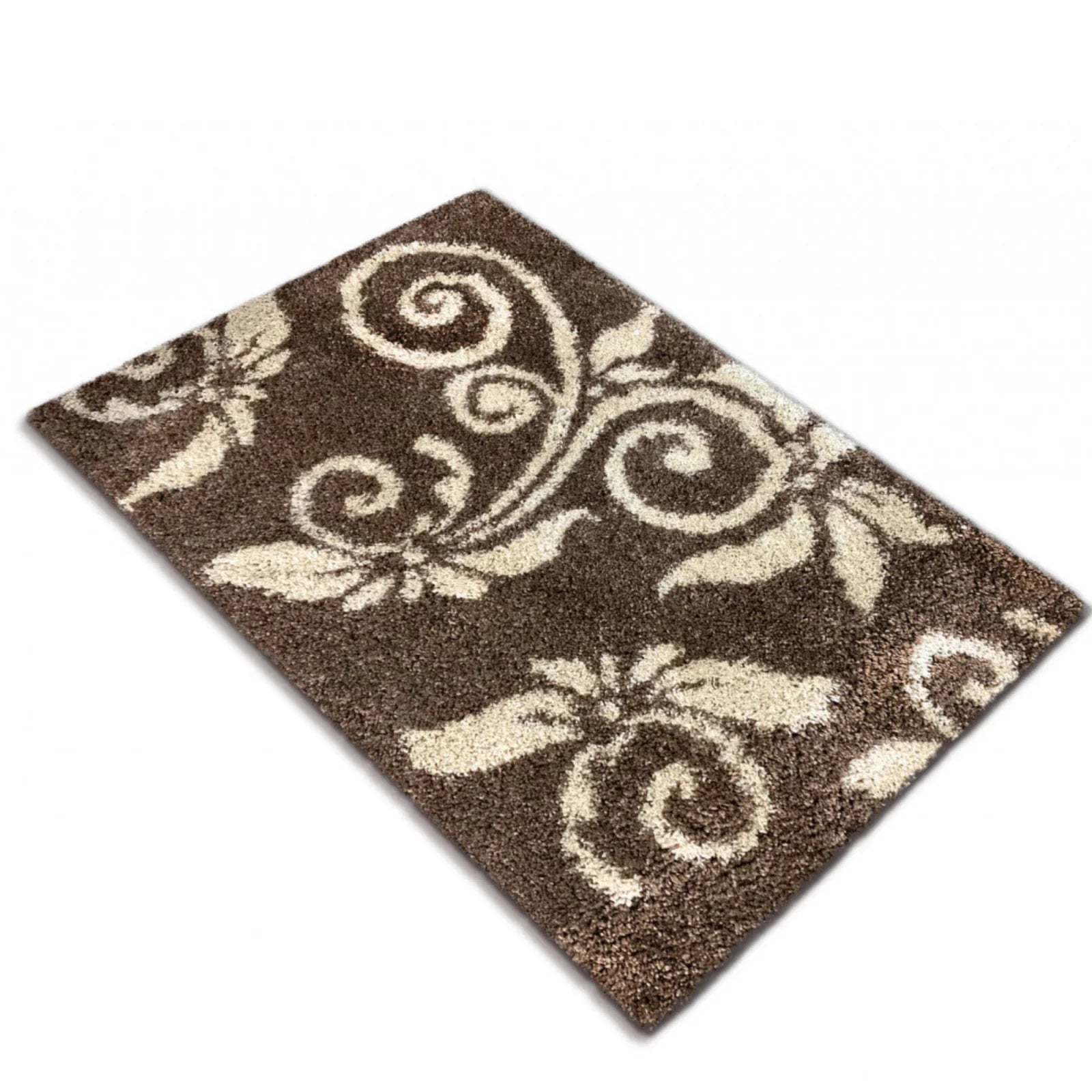 covor maro pufos model floral elegant covor decorativ pentru living si dormitor