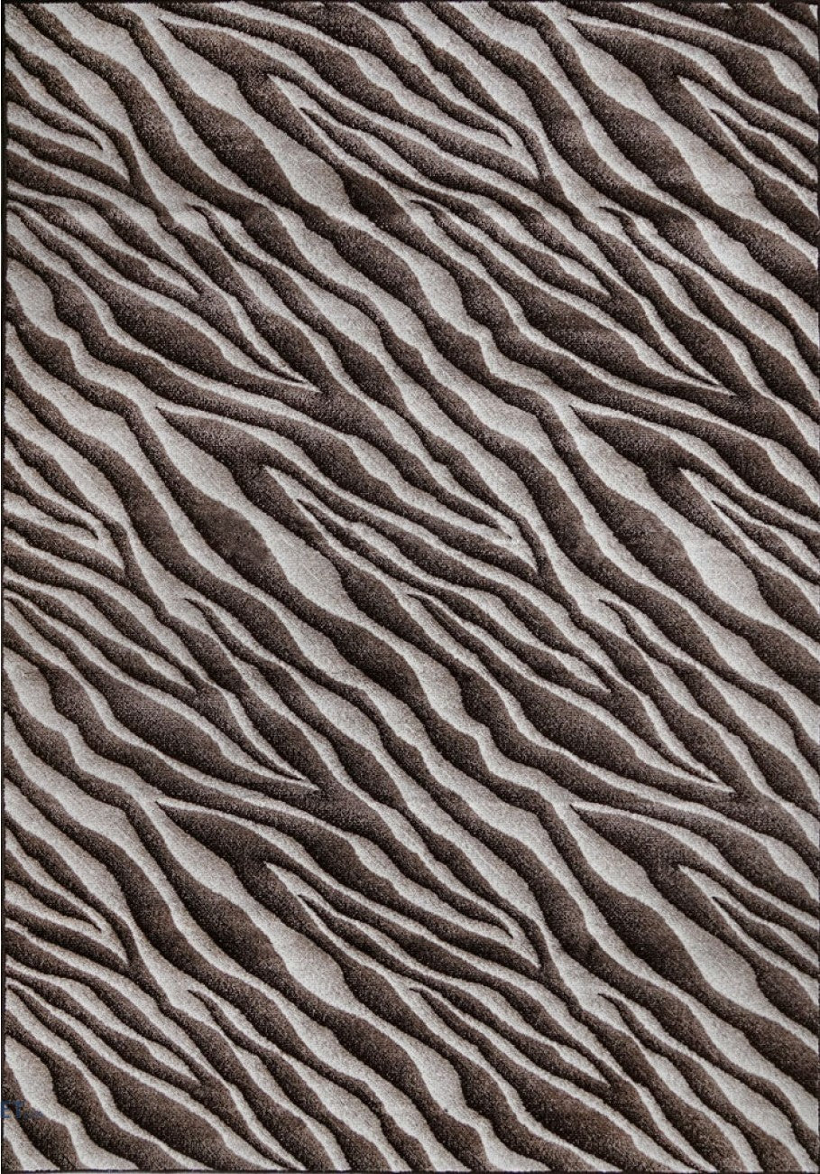 Detaliu textura reliefata cu model valuri covor modern maro moale si confortabil