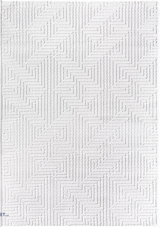 Covor modern alb pentru living, model geometric texturat, design minimalist elegant