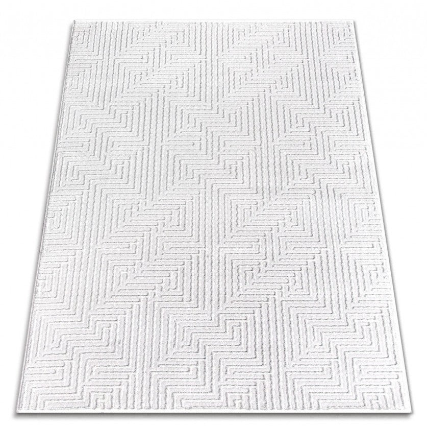 Covor alb modern vedere de sus, model simplu geometric potrivit pentru living