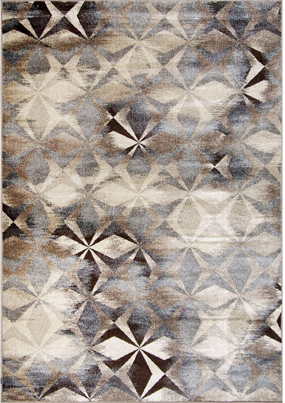 Covor modern bej maro cu design geometric abstract pentru interior contemporan