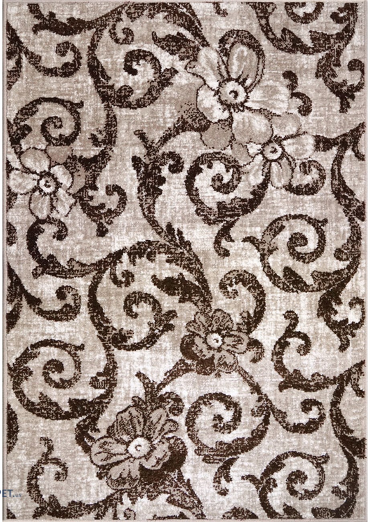 Covor modern bej maro cu model floral pentru living elegant
