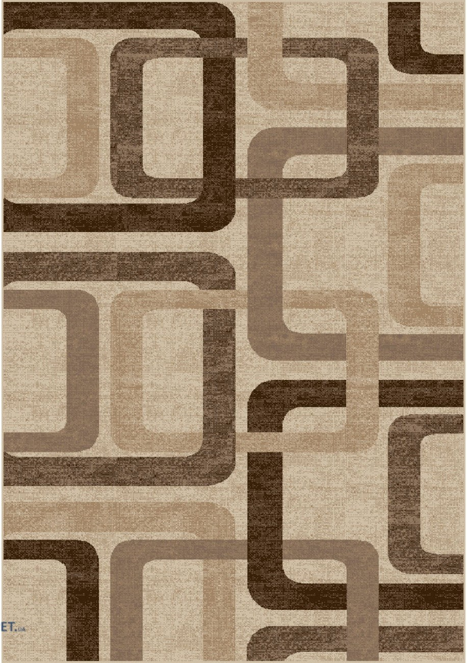 Covor modern bej maro cu model geometric retro pentru living contemporan