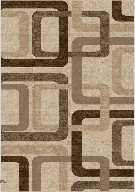 Covor modern bej maro cu model geometric retro pentru living contemporan