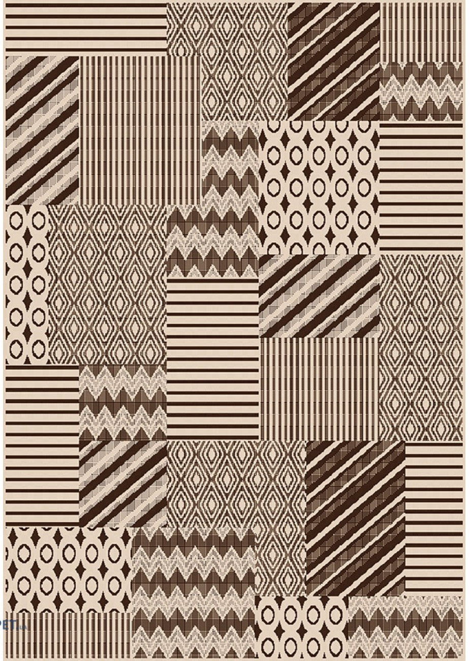 covor modern bej maro model geometric cu texturi diverse covor decorativ pentru living