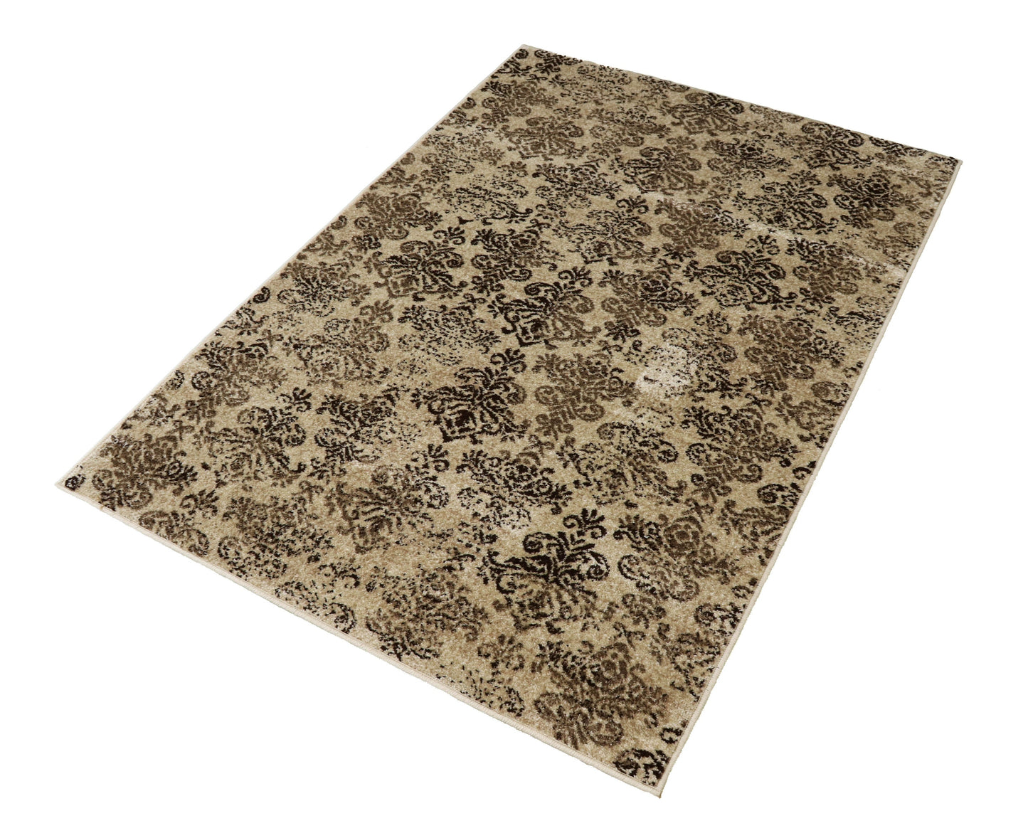 Covor modern bej maro cu model ornamental discret pentru living sau dormitor