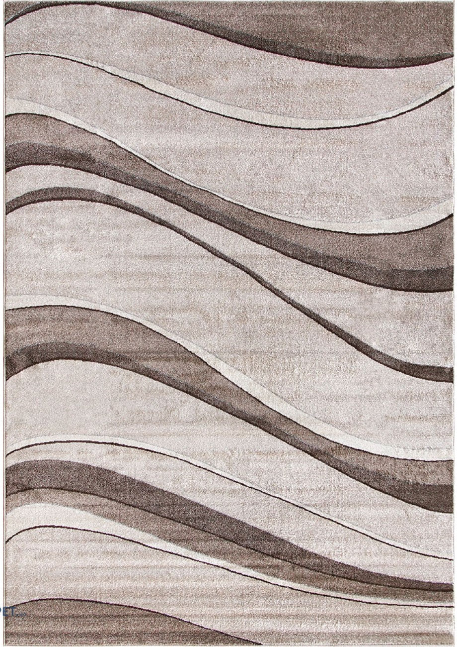 Covor modern bej maro cu model valuri abstract potrivit pentru living elegant