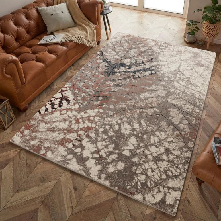 Covor modern crem bej stil minimalist cu aspect rafinat si model abstract decorativ