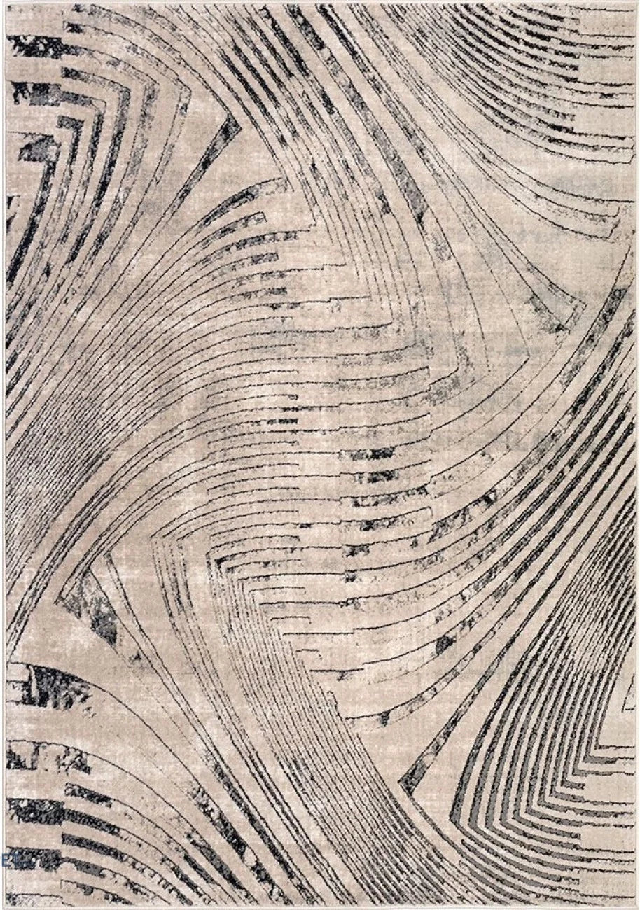 Covor modern crem gri cu model abstract si textura fina, potrivit pentru living sau dormitor