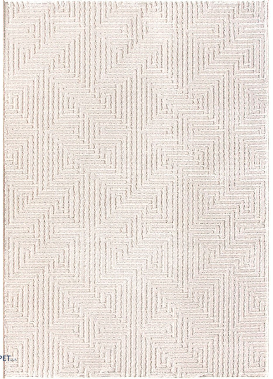 Covor modern crem pentru living, model geometric texturat, design elegant si minimalist