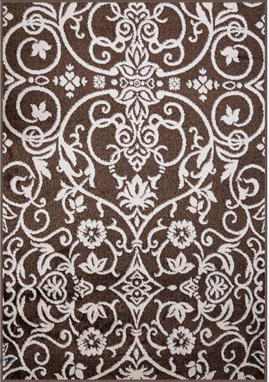 Covor modern crem maro cu model ornamental elegant pentru living si dormitor