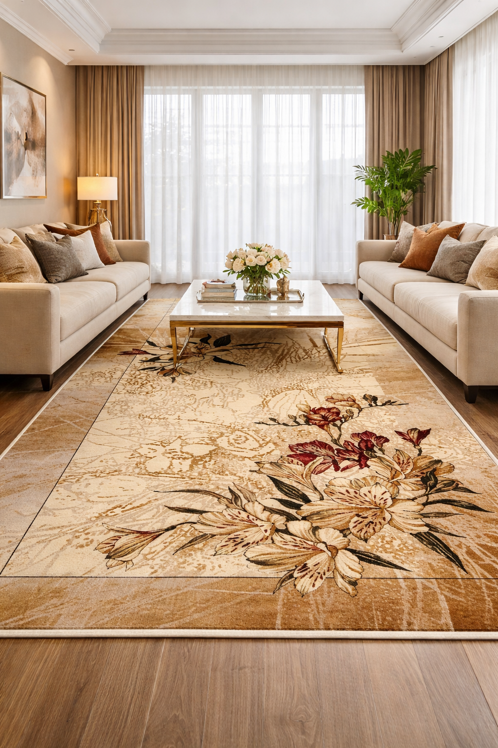covor modern floral in living luxos