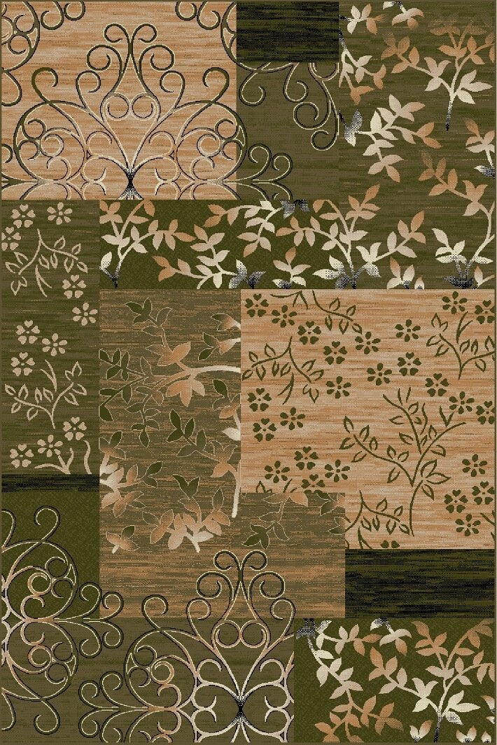 Covor modern floral verde, ideal pentru living și dormitor