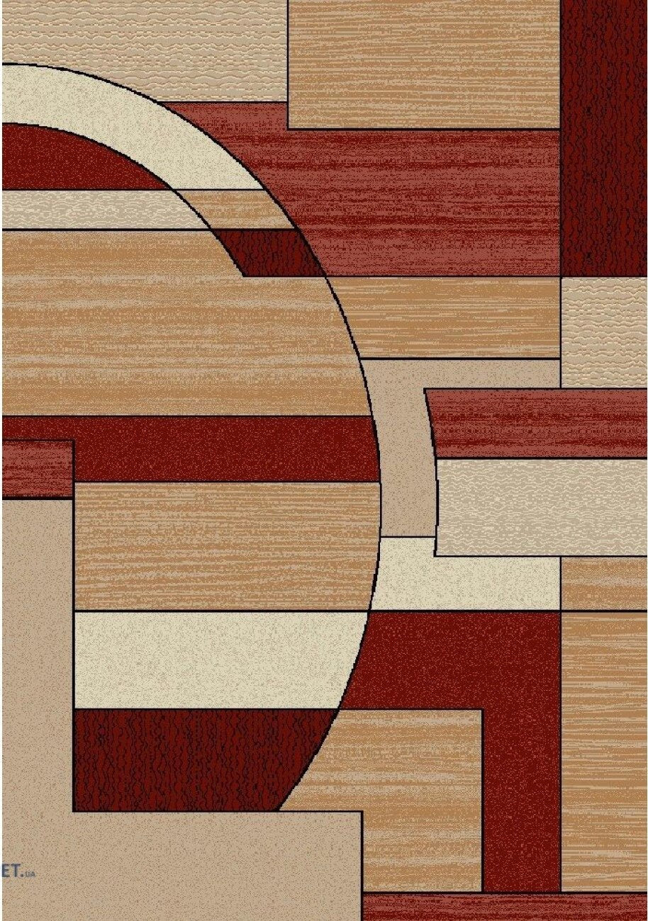 Covor modern geometric, culori bej și grena