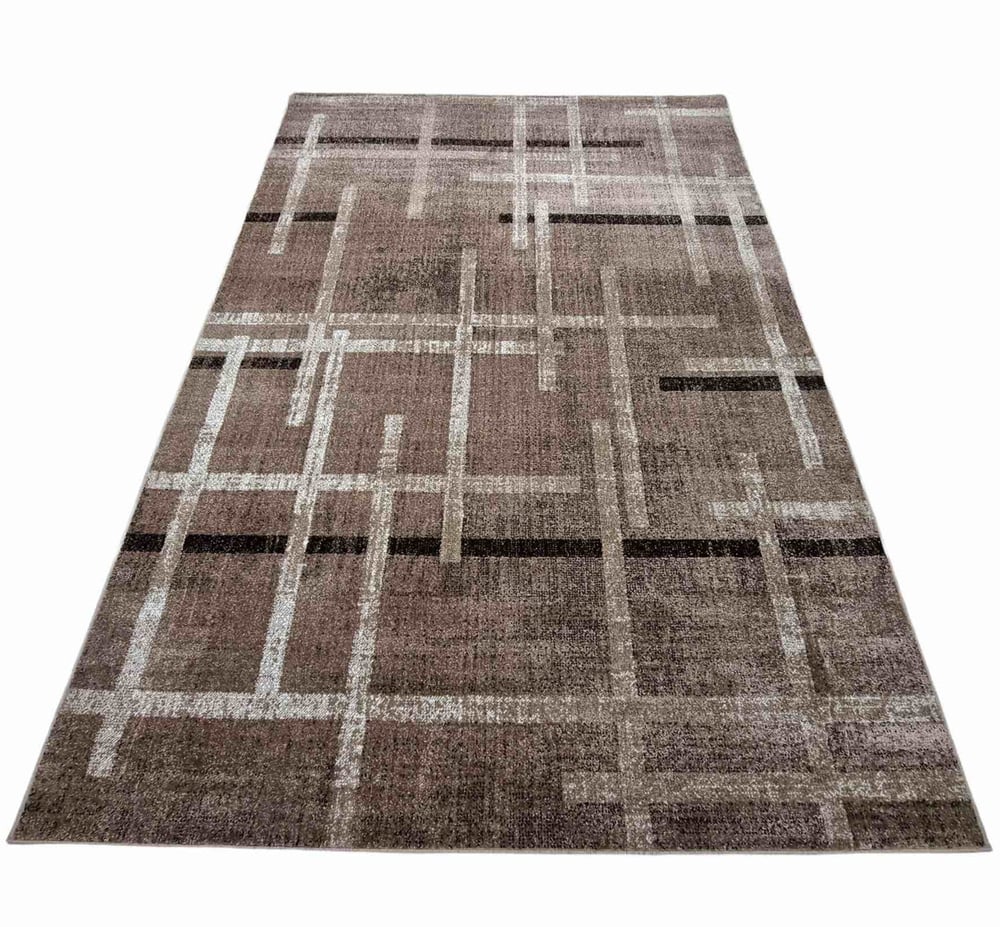 Covor modern geometric maro bej dreptunghiular potrivit pentru living dormitor sau birou
