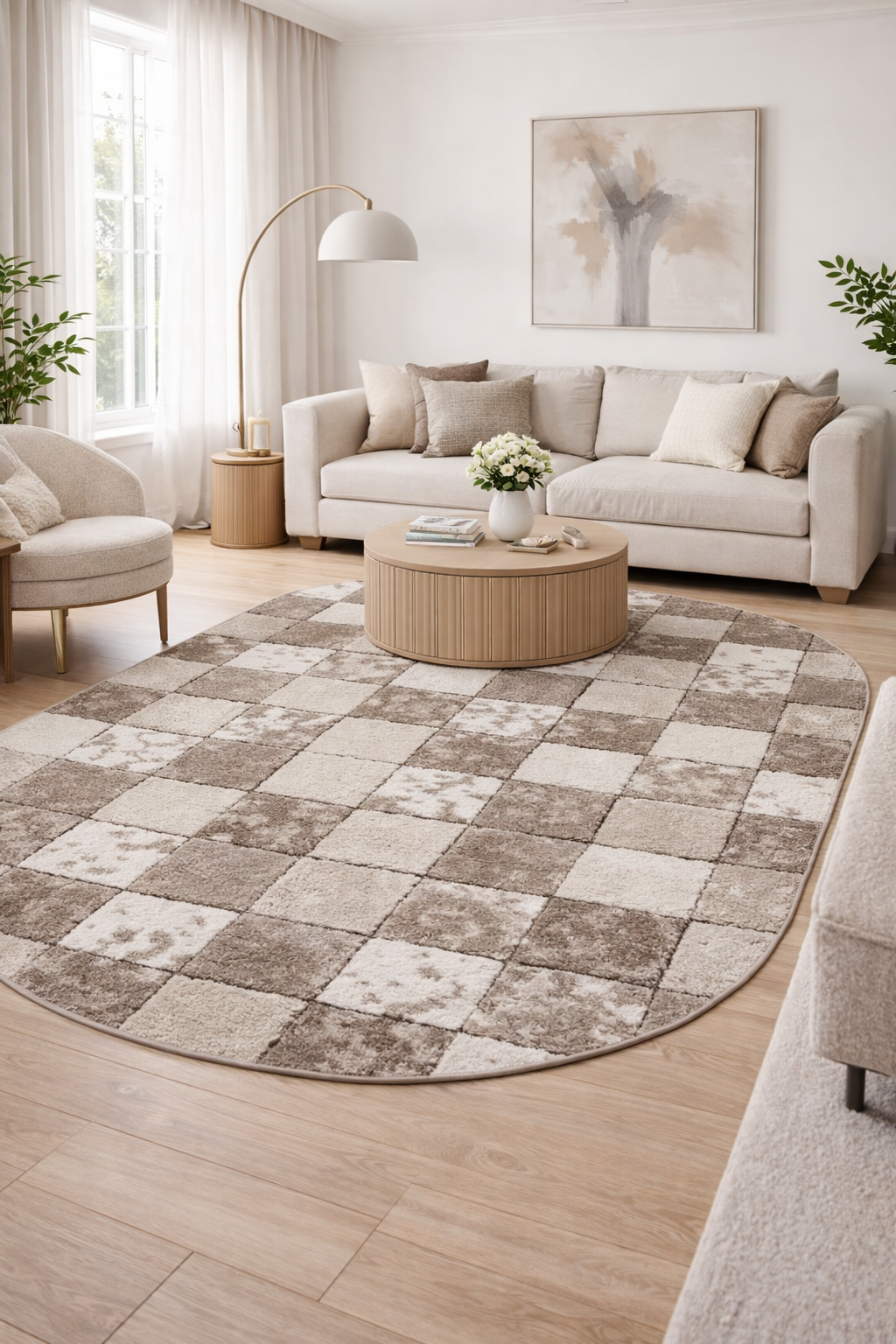 covor-modern-geometric-oval-crem-maro-in-living