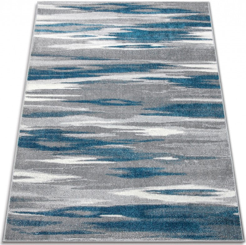 Covor modern gri albastru pentru living elegant, cu model abstract si aspect premium
