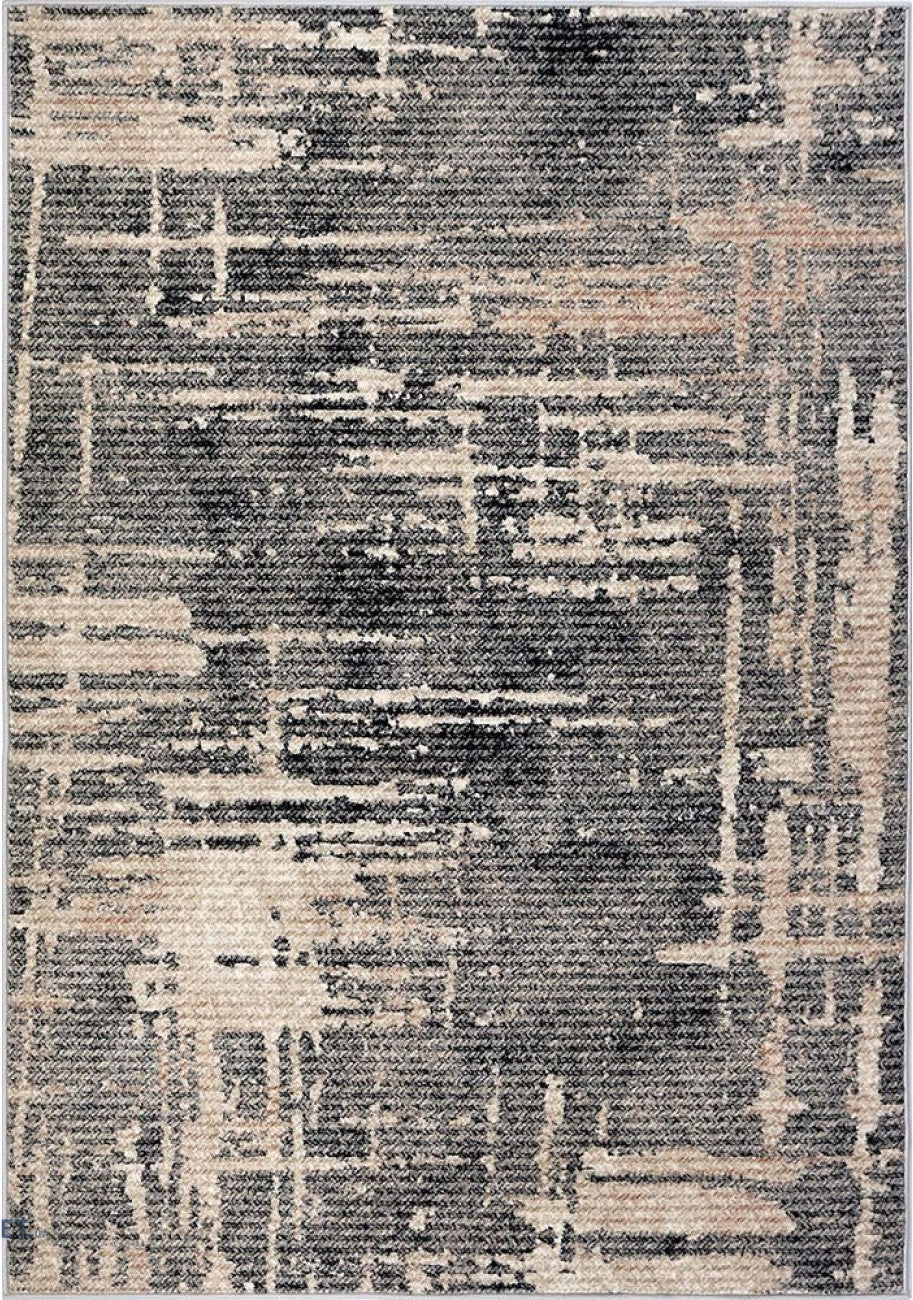 Covor modern gri bej cu model abstract si textura fina, potrivit pentru living sau dormitor