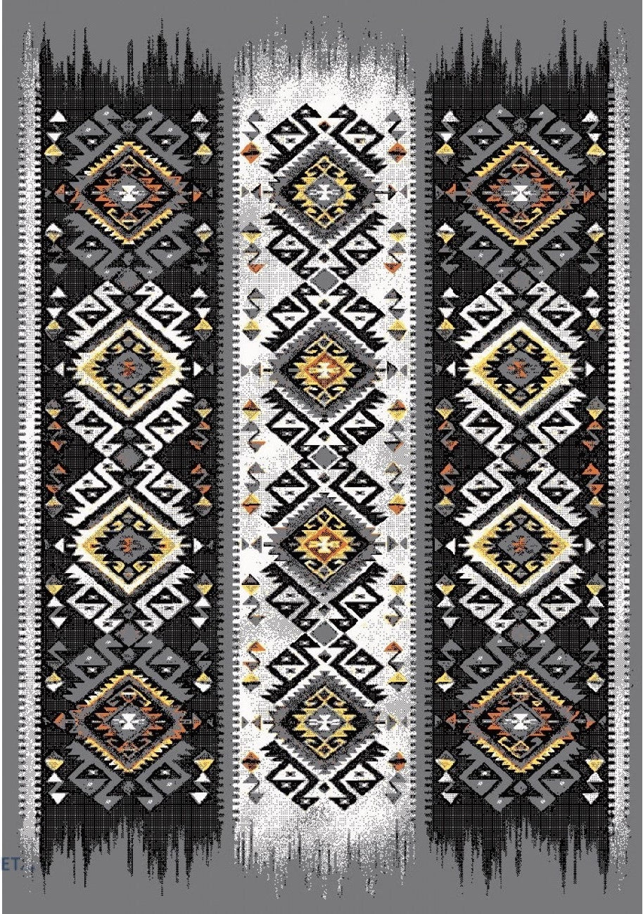 Covor modern gri cu model traditional si design geometric pentru living elegant