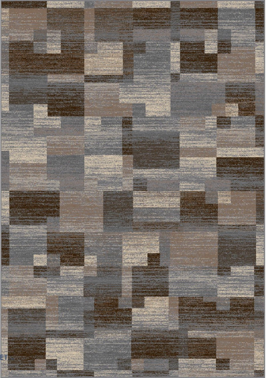 Covor modern gri maro cu model geometric patchwork pentru living contemporan