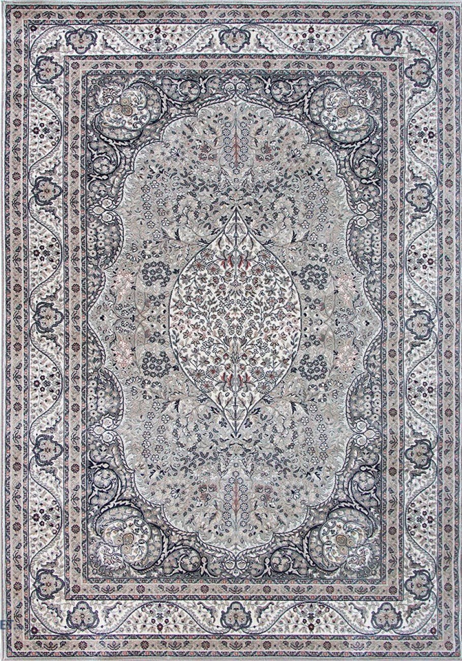 Covor modern gri cu model oriental clasic design rafinat pentru living si dormitor