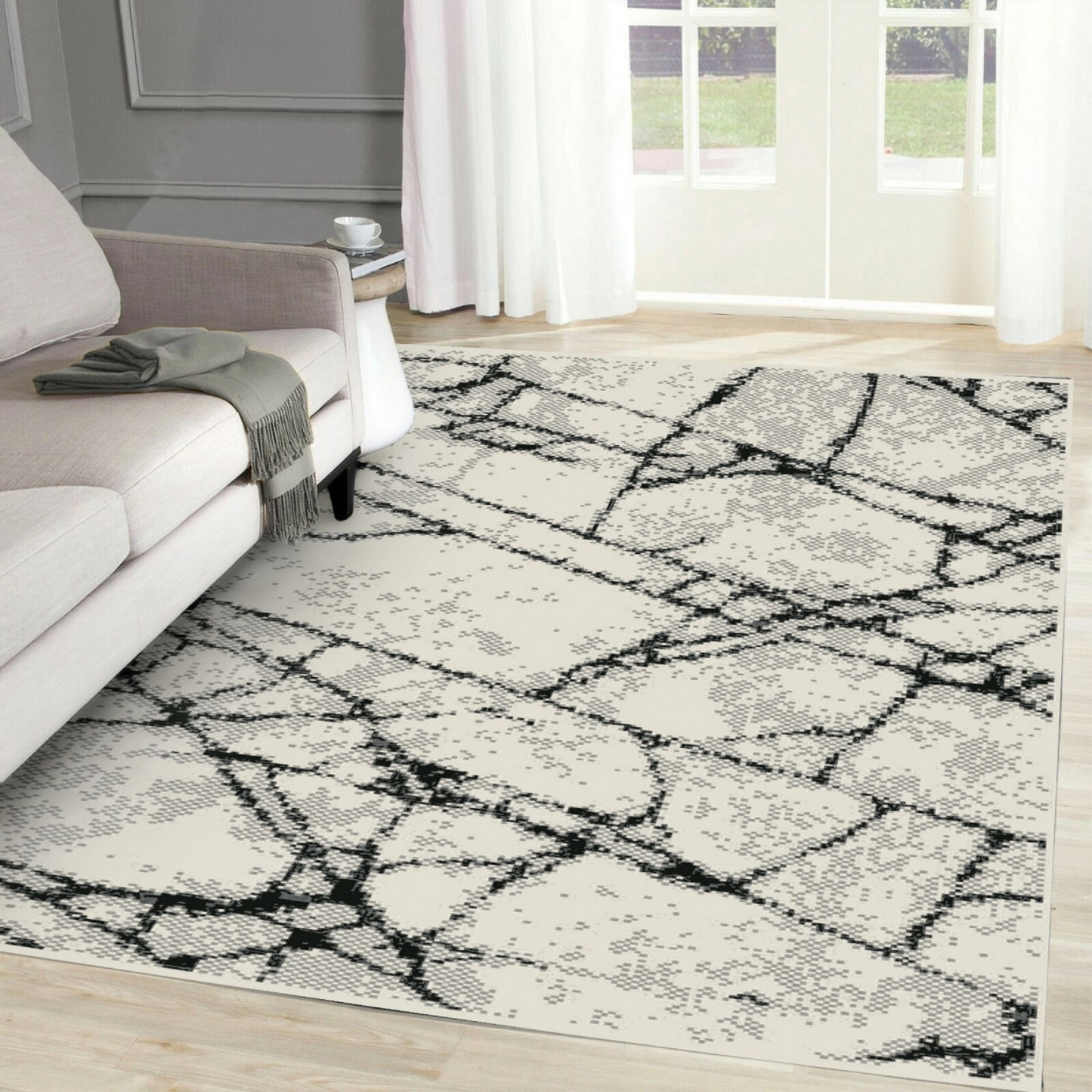 Covor modern gri negru pentru living stil contemporan elegant