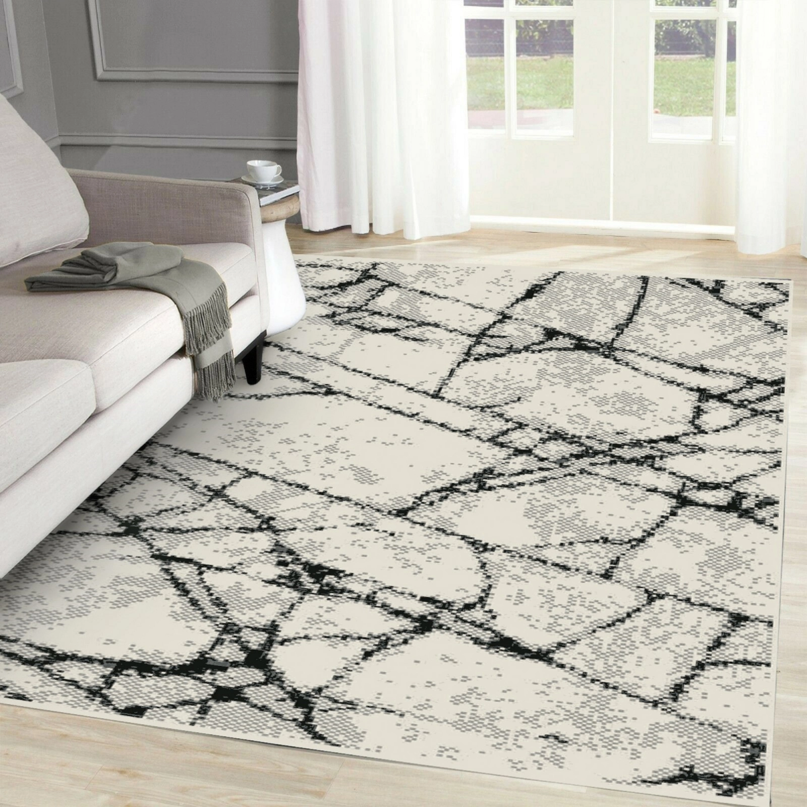 Covor modern gri negru pentru living stil contemporan elegant